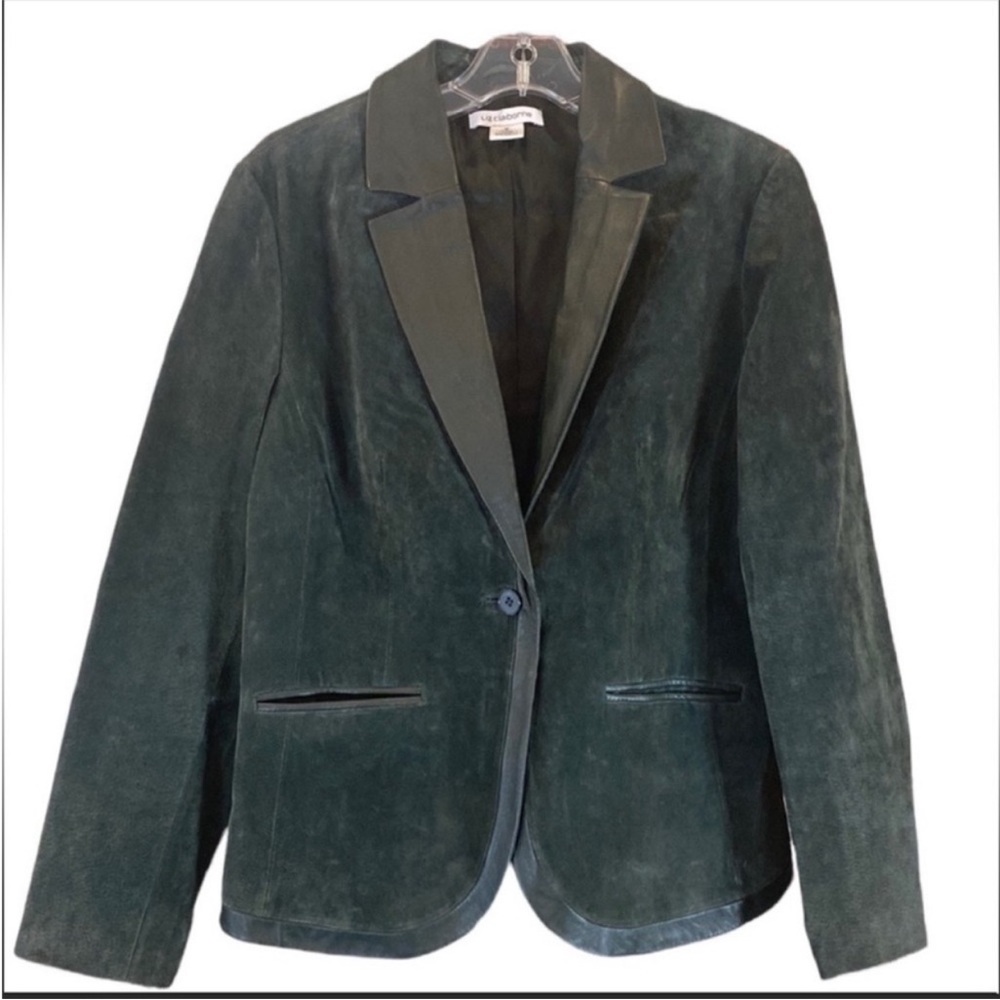 Vintage Liz Claiborne Forest Green Leather Blazer - Picture 7 of 11